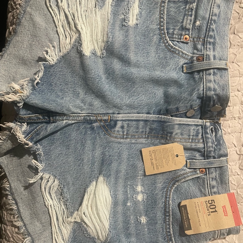 Levi's Light Blue Ripped Denim Shorts